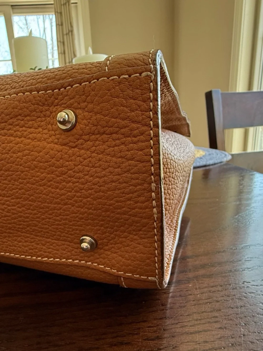 Vintage Dooney & Bourke Tan Pebble Leather Medium Tassel Tote - Picture 10 of 14